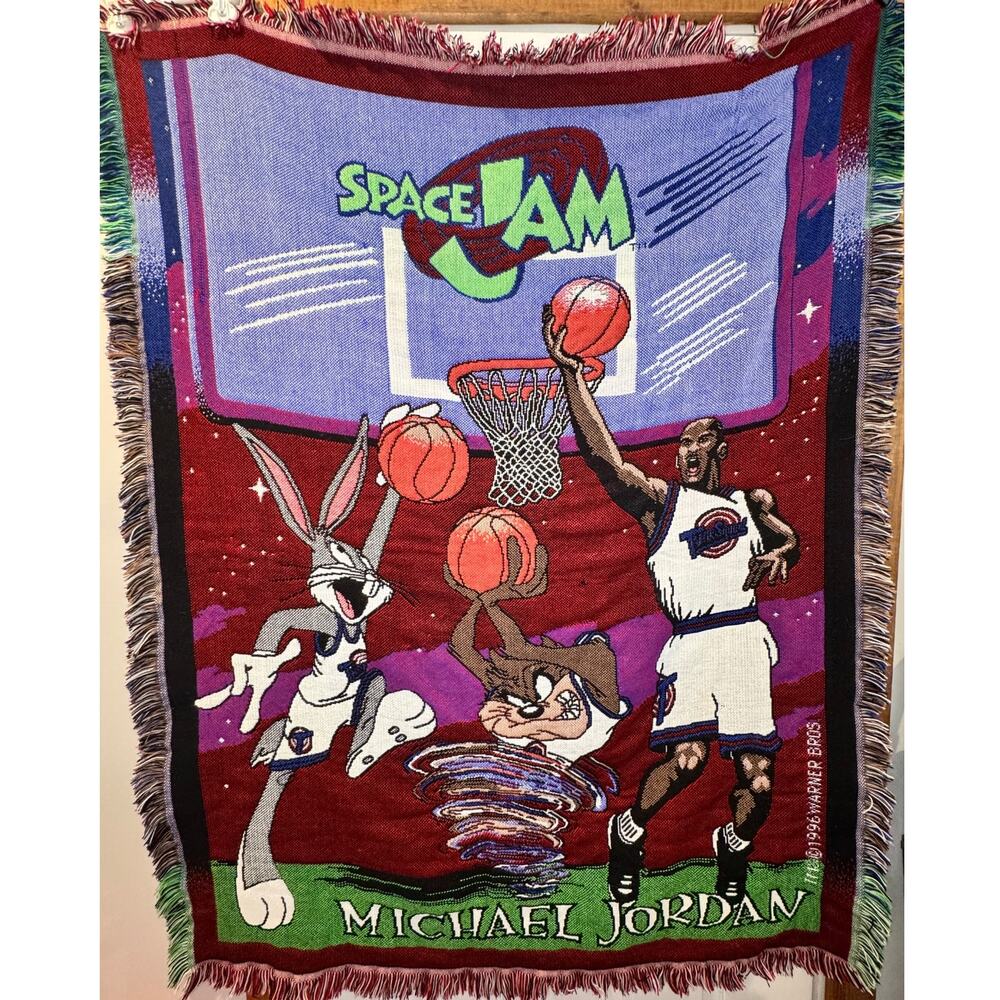 VTG Space Jam Michael Jordan Taz Bugs Bunny Tapestry Throw Blanket 46"x60" Tunes